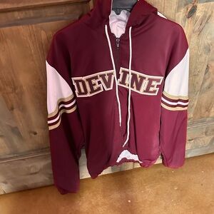 Maroon and White Hoodie with Gold Accents